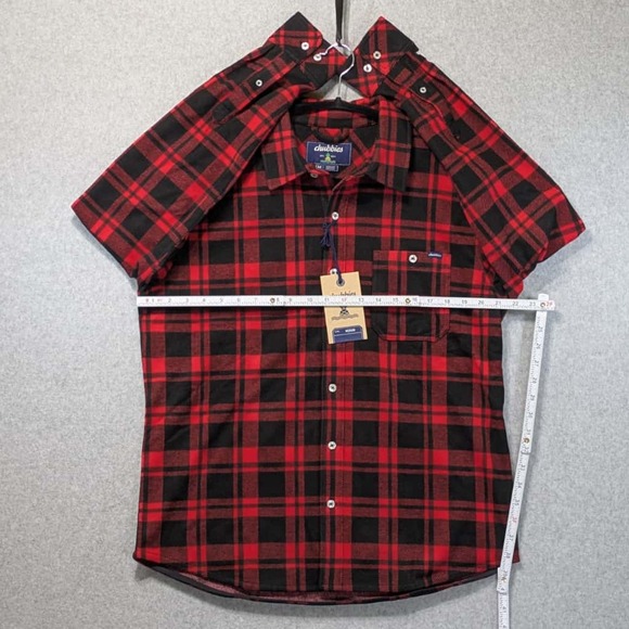 NWT Chubbies The Lumberjack Plaid Flannel Cross Stitch Overshirt Mens M Red - Picture 7 of 12